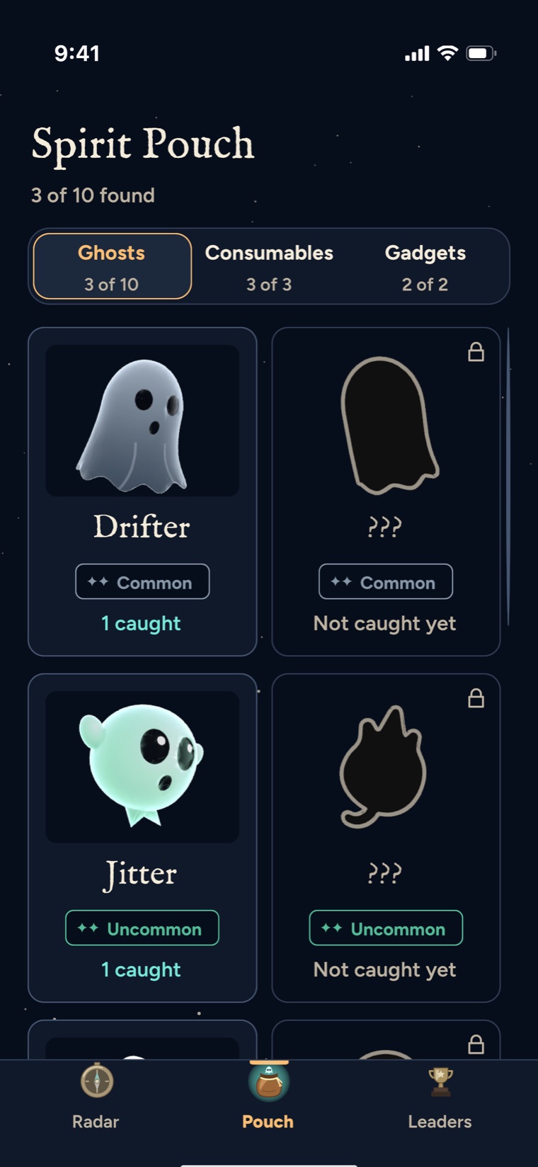 The Spirit Pouch: three ghosts caught, the rest still outlines